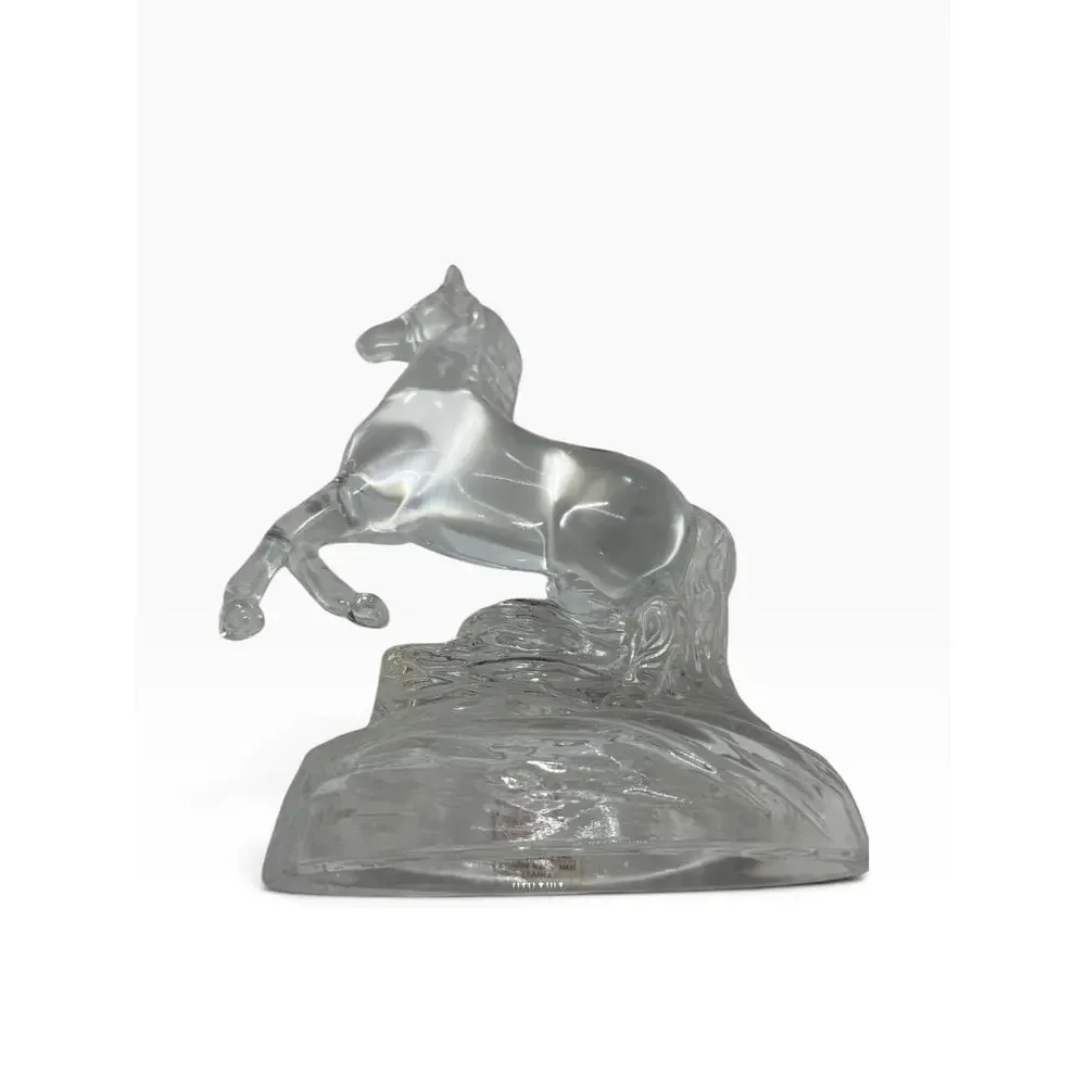 Vintage Cristal d'Arques Lead Crystal Rearing Horse Figurine Frosted Oval Base